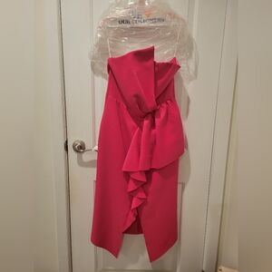 ELLIATT Fuchsia Reception Strapless Ruffle Midi Dress - Hot Pink Revolve Size M